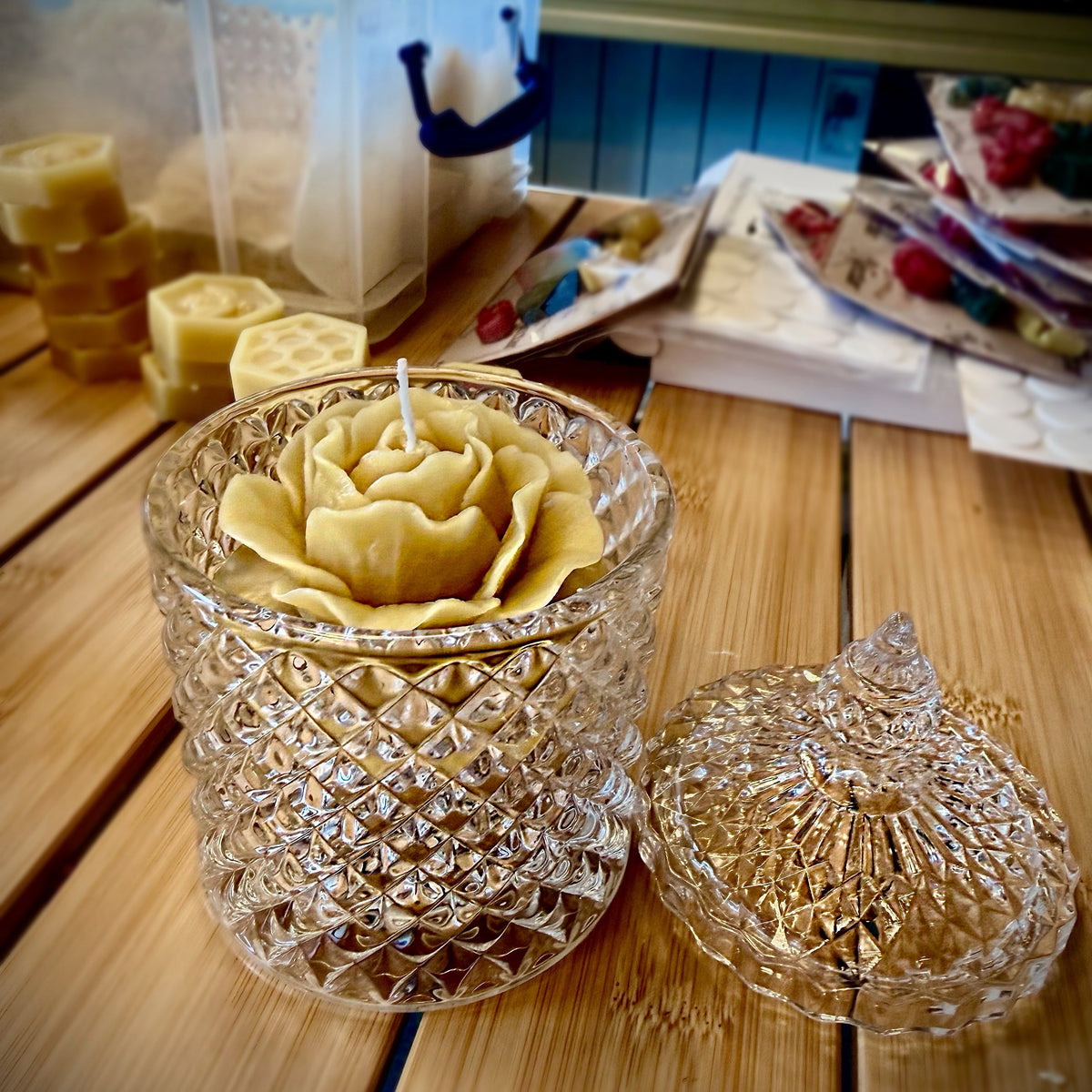 Beeswax Glass Luxury Rose Candle